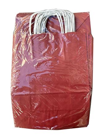 Büküm Saplı Kraft Kağıt Çanta Karton Hediyelik Poşet Torba - Bordo - 18x24 Cm. - 25 Adetlik Paket