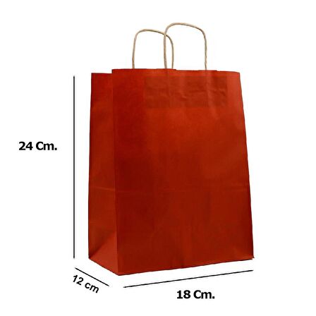 Büküm Saplı Kraft Kağıt Çanta Karton Hediyelik Poşet Torba - Bordo - 18x24 Cm. - 25 Adetlik Paket