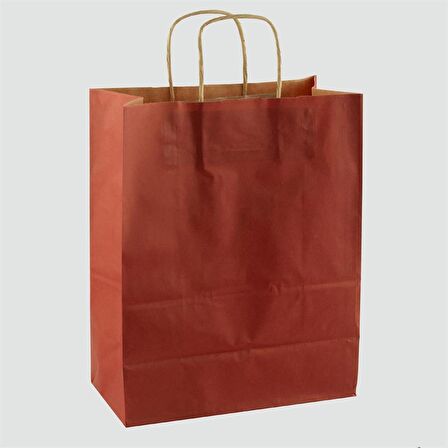 Büküm Saplı Kraft Kağıt Çanta Karton Hediyelik Poşet Torba - Bordo - 18x24 Cm. - 25 Adetlik Paket