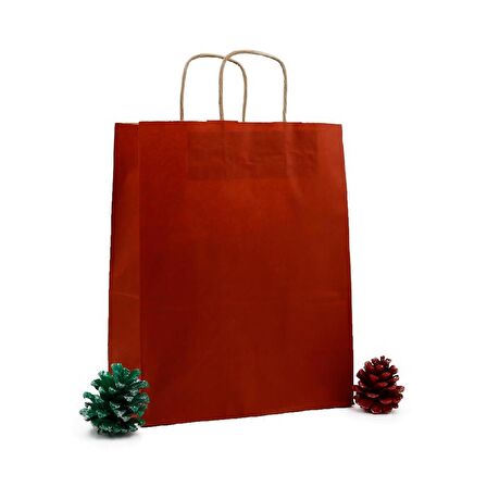 Büküm Saplı Kraft Kağıt Çanta Karton Hediyelik Poşet Torba - Bordo - 18x24 Cm. - 25 Adetlik Paket