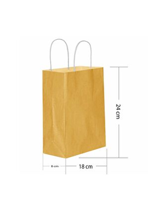 Büküm Saplı Kraft Kağıt Çanta Karton Hediyelik Poşet Torba - Altın - 18x24 Cm. - 25 Adetlik 2 Paket