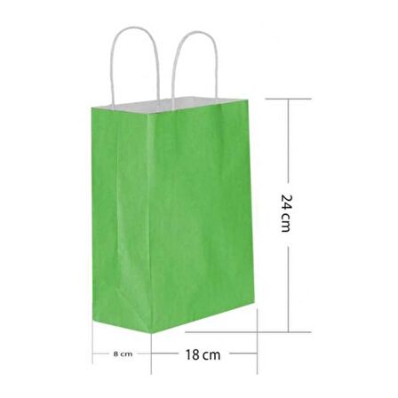 Büküm Saplı Kraft Kağıt Çanta Karton Hediyelik Poşet Torba - Yeşil - 18x24 Cm. - 25 Adetlik Paket