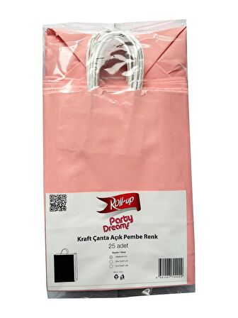 Büküm Saplı Kraft Kağıt Çanta Karton Hediyelik Poşet Torba - Pembe - 18x24 Cm. - 5 Adetlik Paket