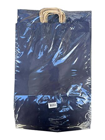 Büküm Saplı Kraft Kağıt Karton Hediye Çanta Poşet Torba - Mavi - 25x31 Cm. - 25 Adetlik 2 Paket