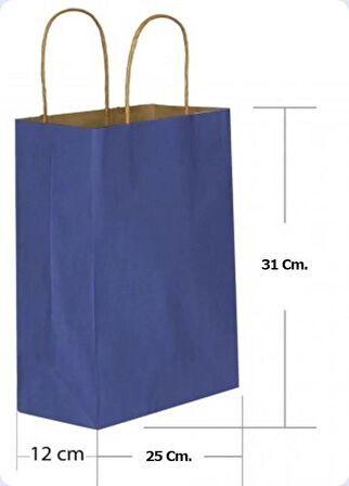 Büküm Saplı Kraft Kağıt Karton Hediye Çanta Poşet Torba - Mavi - 25x31 Cm. - 25 Adetlik 2 Paket