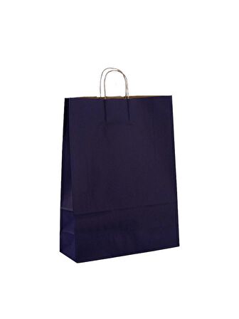 Büküm Saplı Kraft Kağıt Karton Hediye Çanta Poşet Torba - Mavi - 25x31 Cm. - 25 Adetlik 2 Paket