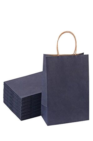 Büküm Saplı Kraft Kağıt Karton Hediye Çanta Poşet Torba - Mavi - 25x31 Cm. - 25 Adetlik 2 Paket