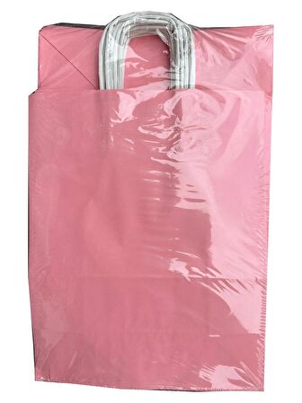 Büküm Saplı Kraft Kağıt Karton Hediye Çanta Poşet Torba - Pembe - 25x31 Cm. - 25 Adetlik 2 Paket