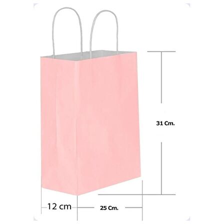 Büküm Saplı Kraft Kağıt Karton Hediye Çanta Poşet Torba - Pembe - 25x31 Cm. - 25 Adetlik 2 Paket