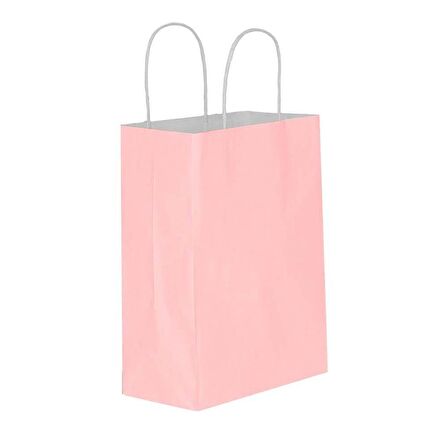 Büküm Saplı Kraft Kağıt Karton Hediye Çanta Poşet Torba - Pembe - 25x31 Cm. - 25 Adetlik 2 Paket