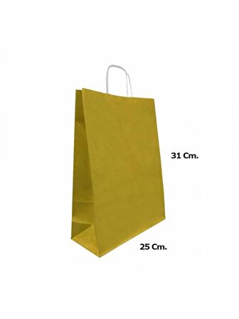 Büküm Saplı Kraft Kağıt Karton Hediye Çanta Poşet Torba - Gold - 25x31 Cm. - 25 Adetlik 2 Paket