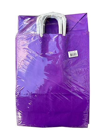 Büküm Saplı Kraft Kağıt Karton Hediyelik Çanta Poşet Torba - Mor - 25x31 Cm. - 25 Adetlik 4 Paket
