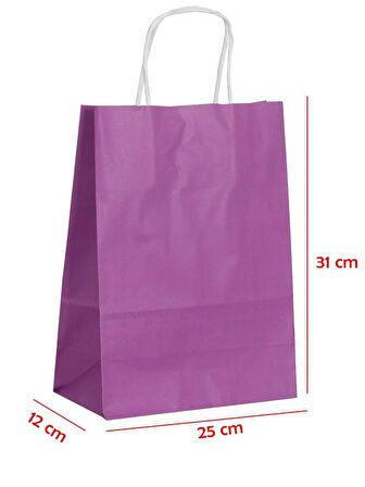 Büküm Saplı Kraft Kağıt Karton Hediyelik Çanta Poşet Torba - Mor - 25x31 Cm. - 25 Adetlik 4 Paket