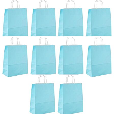 Büküm Saplı Kraft Kağıt Karton Hediyelik Çanta Poşet Torba - Mavi - 25x31 Cm. - 5 Adetlik 10 Paket