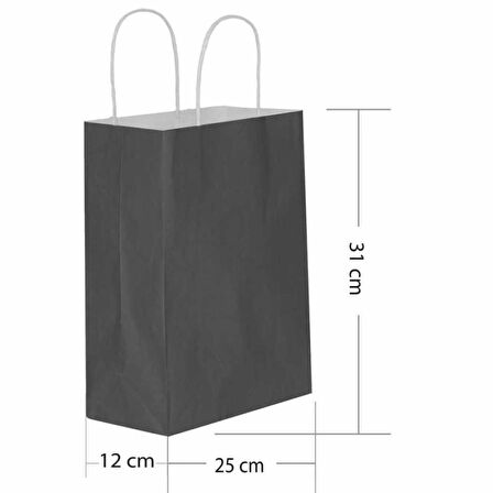 Büküm Saplı Kraft Kağıt Karton Hediyelik Çanta Poşet Torba - Siyah - 25x31 Cm. - 5 Adetlik 10 Paket