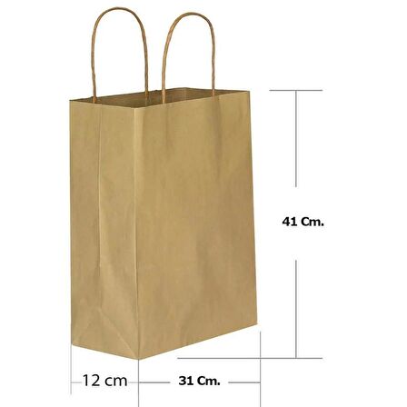 Büküm Saplı Kraft Kağıt Karton Hediyelik Çanta Poşet Torba - Altın - 31x41 Cm. - 10 Adetlik 1 Paket