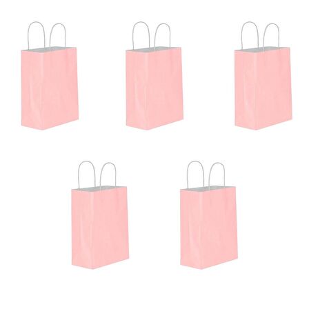 Büküm Saplı Kraft Kağıt Karton Hediyelik Çanta Poşet Torba - Pembe - 31x41 Cm. - 5 Adetlik 1 Paket