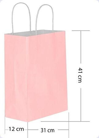 Büküm Saplı Kraft Kağıt Karton Hediyelik Çanta Poşet Torba - Pembe - 31x41 Cm. - 5 Adetlik 1 Paket