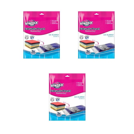 Vindex Vakumlu Giyisi Yastık Yorgan Saklama Torbası Poşeti Hurç -Large -55x90 Cm. -1 Adetlik 3 Paket