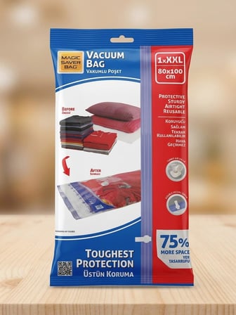 Magic Saver Bag Vakumlu Giyisi Yastık Yorgan Saklama Torbası Poşeti Hurç - XXL - 80x110 Cm. - 5 Adet