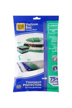 Magic Saver Bag Vakumlu Giyisi Yastık Yorgan Saklama Torbası Poşeti Hurç -Mega -100x130 Cm. -3 Adet