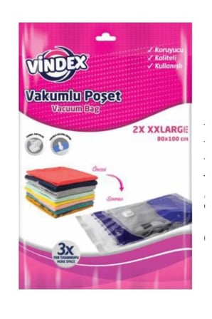 Vindex Vakumlu Giyisi Yastık Yorgan Saklama Torbası Poşeti Hurç - XX Large -80x100 Cm. -2'li 1 Paket