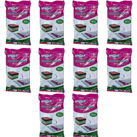 Vindex Vakumlu Giyisi Yastık Yorgan Saklama Torbası Poşeti Hurç - Mega - 100x130 Cm. - 10 Paket
