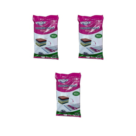 Vindex Vakumlu Giyisi Yastık Yorgan Saklama Torbası Poşeti Hurç - Mega - 100x130 Cm. - 3 Paket