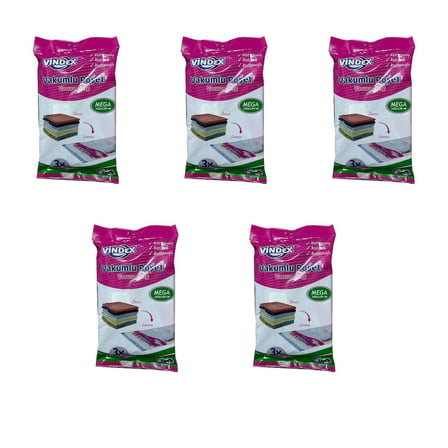 Vindex Vakumlu Giyisi Yastık Yorgan Saklama Torbası Poşeti Hurç - Mega - 100x130 Cm. - 5 Paket
