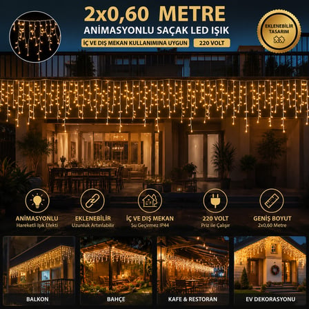 CT-8504 2x0,60 m Gün Işığı Saçak LED Animasyonlı Eklenebilir Dekoratif Perde Işığı