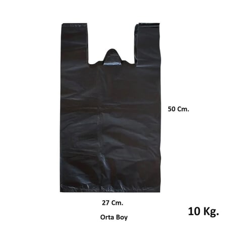 Siyah Dökme Market Poşeti Torbası - Hışır Atlet Poşet - Orta Boy - 27 x 50 Cm. - 10 Kg.