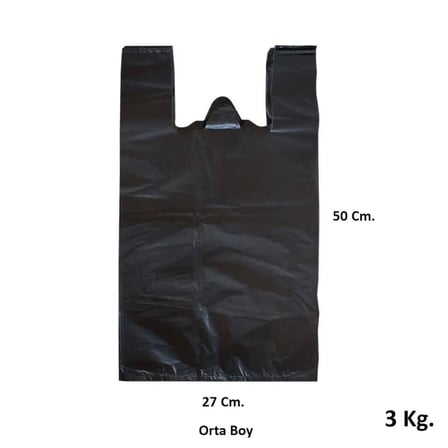 Siyah Dökme Market Poşeti Torbası - Hışır Atlet Poşet - Orta Boy - 27 x 50 Cm. - 3 Kg.
