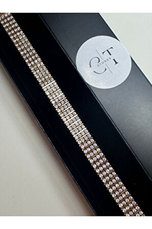 Çelik Rose Gold Zirkon Taşlı Su Yolu Bileklik