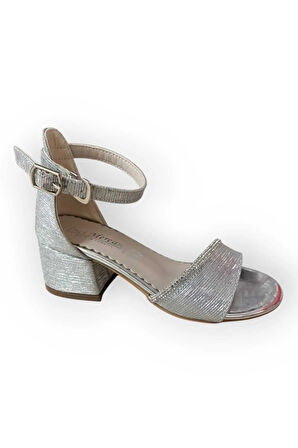 769 Günlük Kız Çocuk 3 Cm Topuk Sandalet Ayakkabı Taşlı Gri