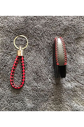 Fiat Doblo 2023+ Deri Anahtar Koruma Kılıfı Ve Örgü Anahtarlık Anahtarsız Çaliştırmaya Uyumludur