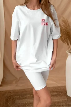 civetta Unisex Baskılı Oversize T-Shirt - Beyaz