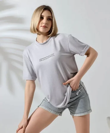 civetta Unisex Bisiklet Yaka Baskılı Slim Fit T-Shirt - Boyalı Gri