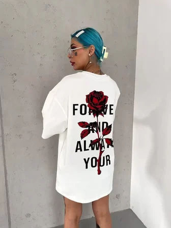 civetta Unisex Bisiklet Yaka Baskılı Oversize T-Shirt - Beyaz