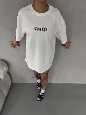 civetta Unisex Bisiklet Yaka Baskılı Oversize T-Shirt - Beyaz