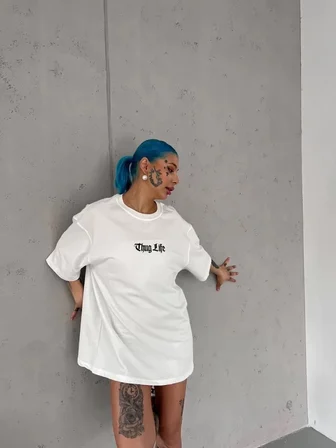 civetta Unisex Bisiklet Yaka Baskılı Oversize T-Shirt - Beyaz