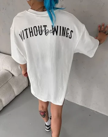 civetta Unisex Bisiklet Yaka Baskılı Oversize T-Shirt - Beyaz