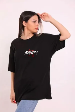 civetta Unisex Bisiklet Yaka Baskılı Oversize T-Shirt - Siyah