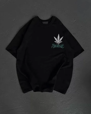 civetta Unisex Bisiklet Yaka Baskılı Oversize T-Shirt - Siyah