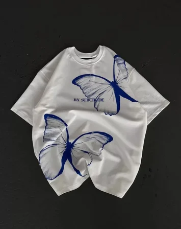 civetta Unisex Bisiklet Yaka Baskılı Oversize T-Shirt - Beyaz
