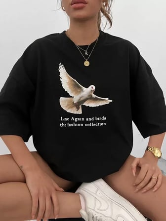 civetta Unisex Bisiklet Yaka Baskılı Oversize T-Shirt - Siyah
