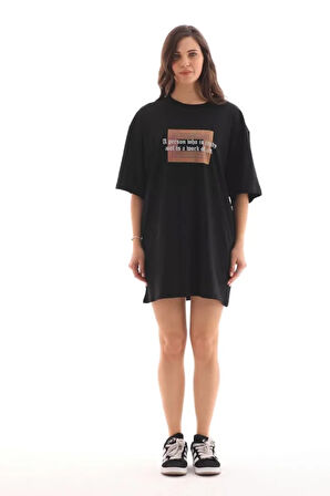 civetta Unisex Bisiklet Yaka Baskılı Oversize T-Shirt - Siyah