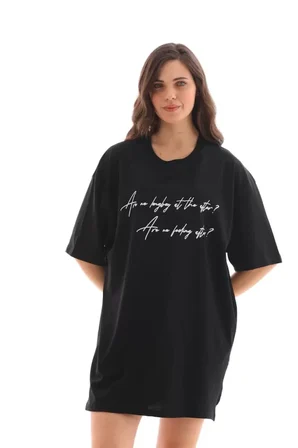 civetta Unisex Bisiklet Yaka Baskılı Oversize T-Shirt - Siyah