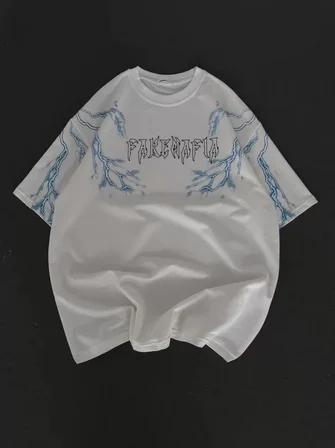 civetta Unisex Bisiklet Yaka Baskılı Oversize T-Shirt - Beyaz