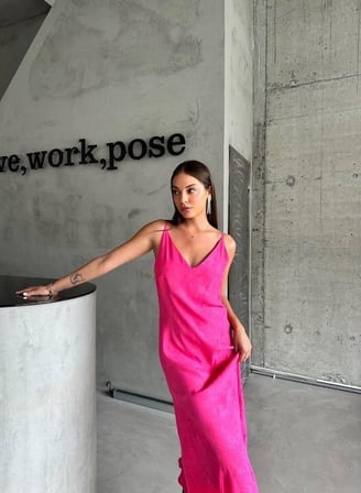 civetta JAKARLI ASKILI SATEN ELBİSE ASİMETRİK - Pembe