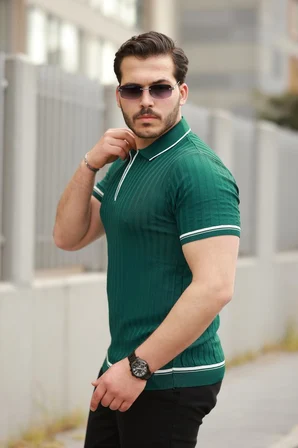 civetta Erkek Fermuarlı Yakalı Kısa Kollu T-shirt
